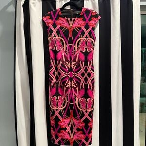 TED BAKER • Vibrant Pink and Black Midi Dress